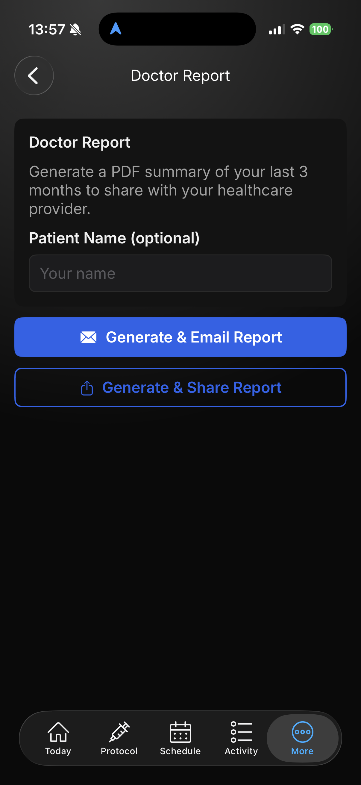 TRT Companion Doctor Report screen